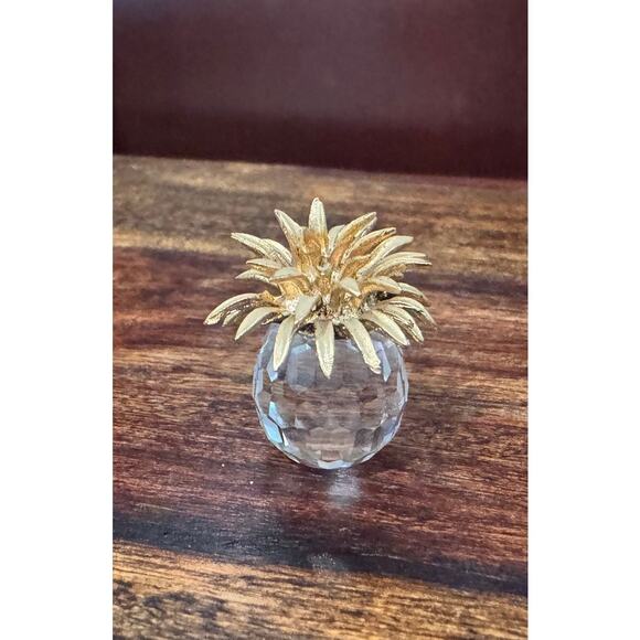 Vintage Swarovski 2" Miniature Crystal Pineapple Gold Leaves - Picture 3 of 5